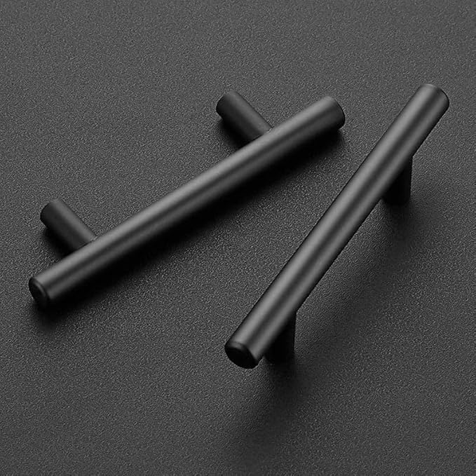 JOY DECOR 5 Pack 5 Inch Cabinet Pulls Kitchen Cabinet Handles with 3 Inch Hole Center Matte Black Cabinet Hardware Stainless Steel Kitchen Drawer Pulls for Cabinets Cupboard, 76mm Hole Centers