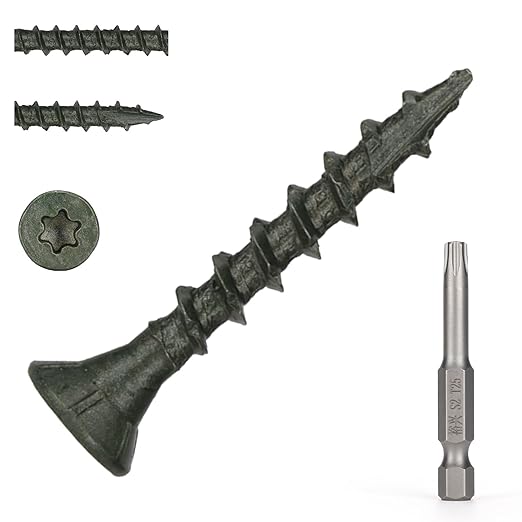 Wood Screws #8 x 1-1/4?쇺? T25 Star Torx Drive Flat Head Deck Screws, Green, 194Pcs (1lb)