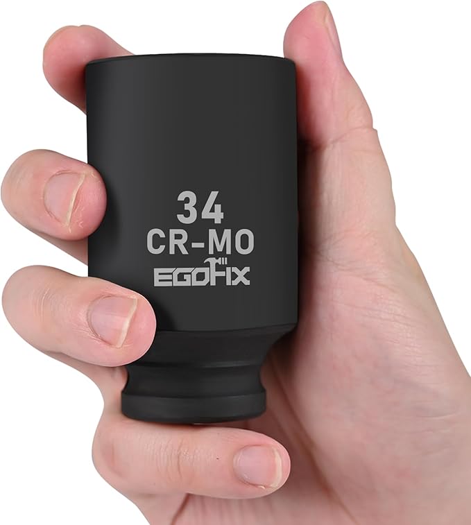 1/2" Drive Deep Impact Socket, 34mm Metric Socket, Axle Nut Socket CR-MO 6 Point for Easy Removal of Axle Shaft Nuts