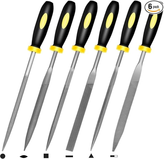 Mini Hand Files, 6pcs, Total 6.3in, Strength Alloy Steel Needle File Set, Small Metal File Tools for Detailed Tasks, Includes Round, Bi-Half Round, Flat, Square, Flat Warding, Triangular
