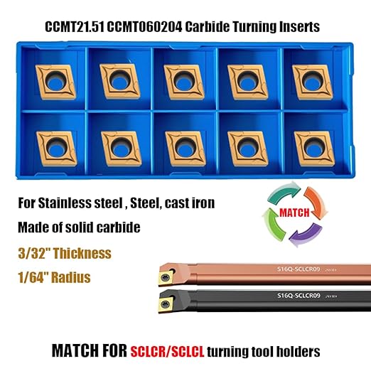 10pcs CCMT060204/CCMT21.51+10pcs DCMT070204/DCMT21.51 Carbide Turning Inserts,TISIN Coating, Replacement Inserts for CNC Lathe,CCMT Inserts, DCMT Inserts, for Lathe Turning