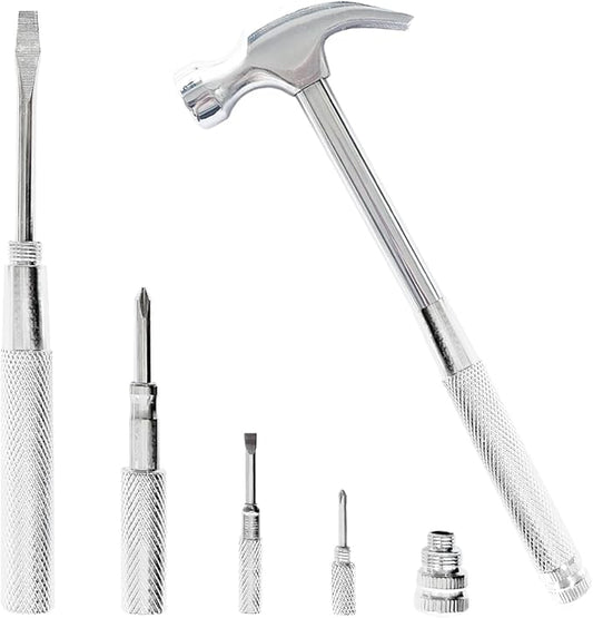 Sliver 6-in-1 Multitool: Mini Hammer & Screwdriver Set for Camping & DIY Projects