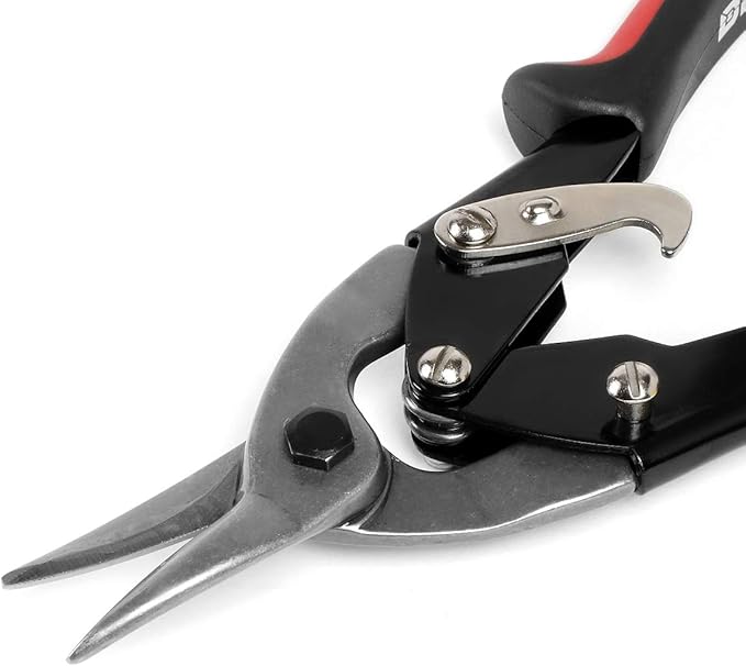 DNA Motoring TOOLS-00110 High Carbon Steel Tin Snip Tool, 10 Inches Serrated Jaws, Straight Cut Tin Snip w/Rubberized Handle, Built-in Thumb Lock