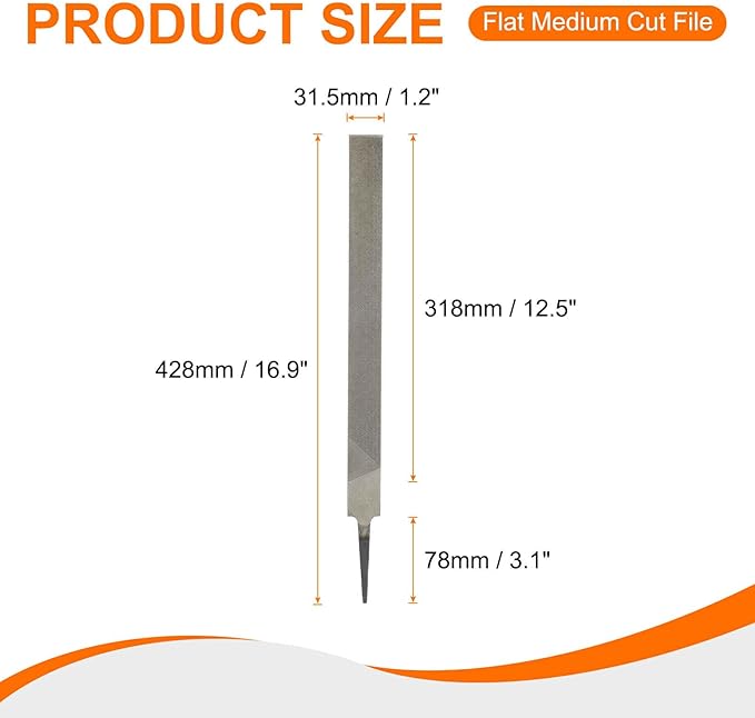 HARFINGTON Flat Medium Cut File 14" Double Cut Teeth High Carbon Steel Hand Rasp File without Handle for Metal Wood Deburring Removing