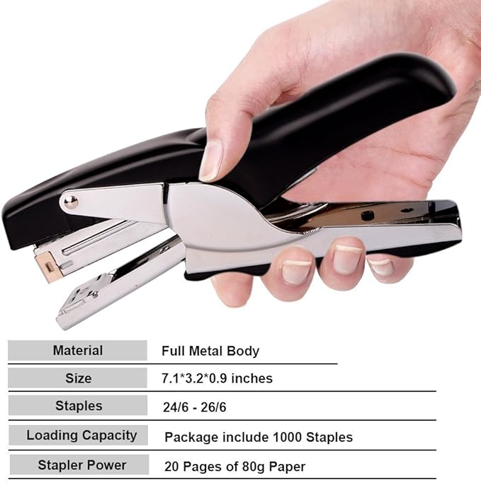 Stapler with 1000 Staples-Plier Stapler Save 60% Power,Good for Stapling at Home School or Warehouse (Black2P)