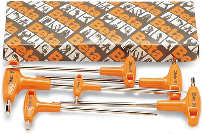 Beta 96T Metric T-Handle Hex Key Wrench Set of 6 (2-6mm) | High Torque Ergonomic Allen Wrench with Dual Hex Tips | Drop Prevention Hole | Industrial Strength | Made in Italy