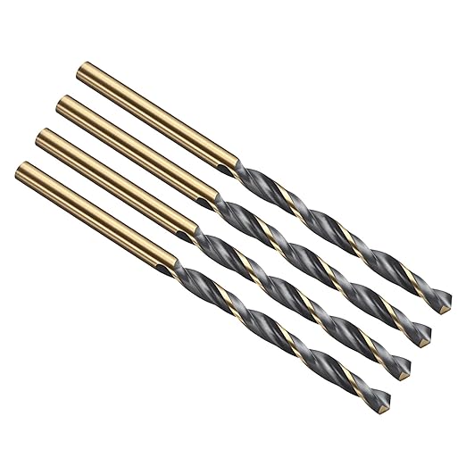 PATIKIL 4mm Drill Bit, Jobber Straight Shank 4341 High-Speed Steel 118째 Black and Gold Finish for Medium-Hard Metal Steel Acrylic - 4 Pack