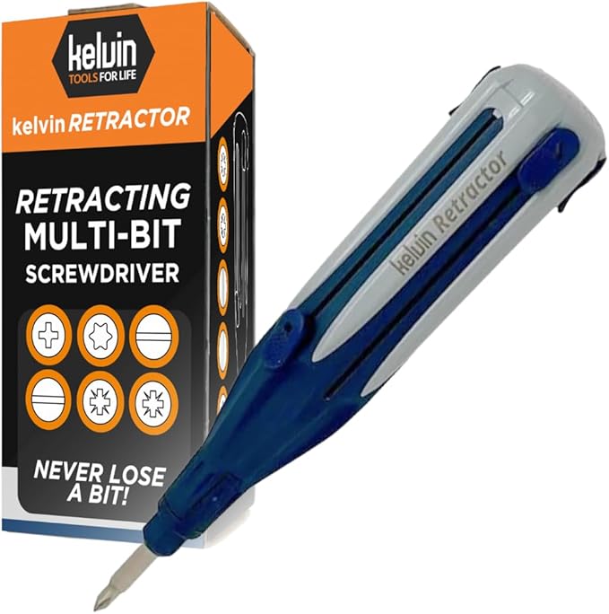 Kelvin Tools Retractor - Retractable All-In-One Screwdriver Quick Change Phillips Head and Flat Head, Upgraded Retract-A-Bit Screwdriver, Durable & Lightweight - MADE in NORTH AMERICA