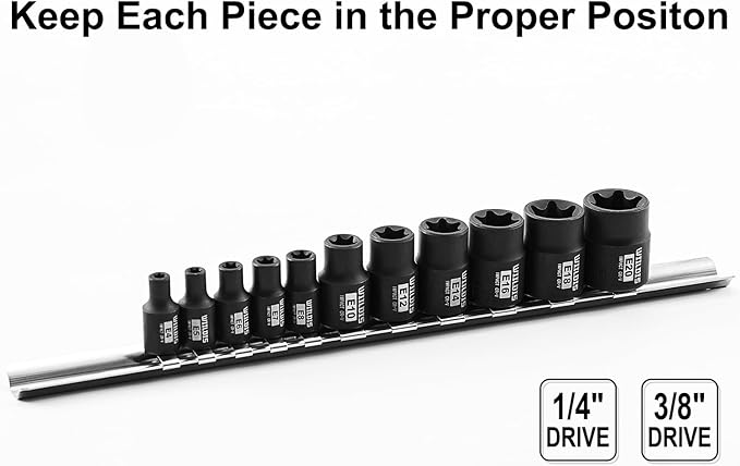 11-Piece E-Torx Socket Set, 1/4" & 3/8" Drive, E4-E20 Torque Socket Set