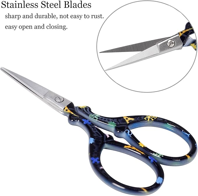 BIHRTC 3.6 Inch Small Craft Scissors - Straight, Sharp Stainless Steel Scissors for Embroidery, Needlework, Office, Craft, Household, Needlepoint - Black Tower