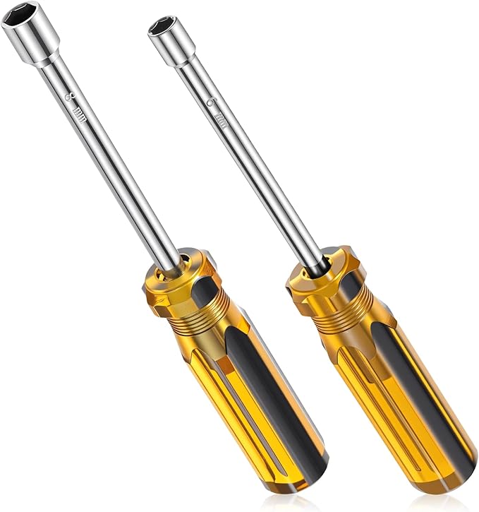 2 PCS Hex Nut Driver, 6mm and 8mm Nut Drivers 1/4??Socket Screwdriver Magnetic Socket Wrench Screwdriver with Non-Slip Handle Professional Nuts Drivers for Garage & Daily Repair