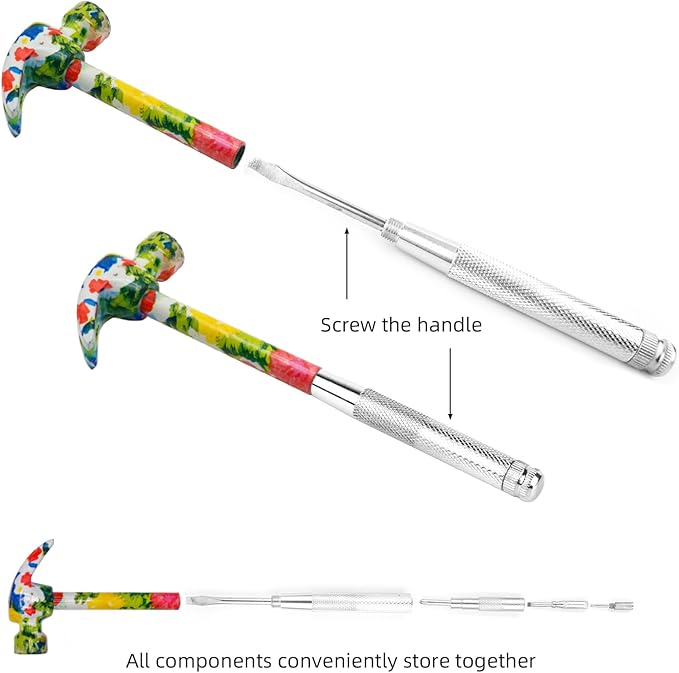 YOUMI 6 in 1 Floral hammer with screwdriver tool package, anti-corrosion and anti-rust hammer,including Phillips and flat screwdriver,the best gift for Christmas, Birthday, Valentine's Day (pink)