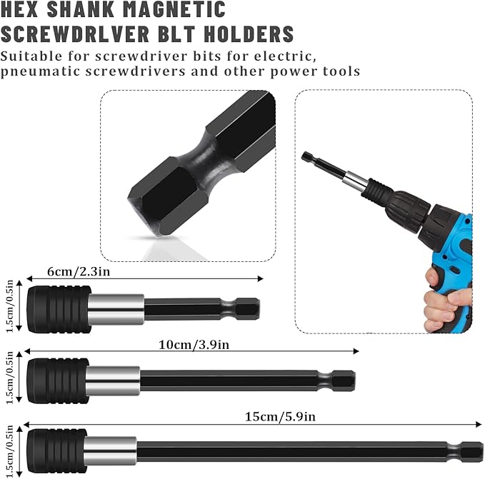 17 Pcs Flexible Drill Bit Extension, Include 2 Pcs Hex Shank 105째 Right Angle Drill Attachment 3Pcs Drill Bit Holder 10 Short Screwdriver Bits 90째 Angled Bits and Bendable Drill Bit Extension