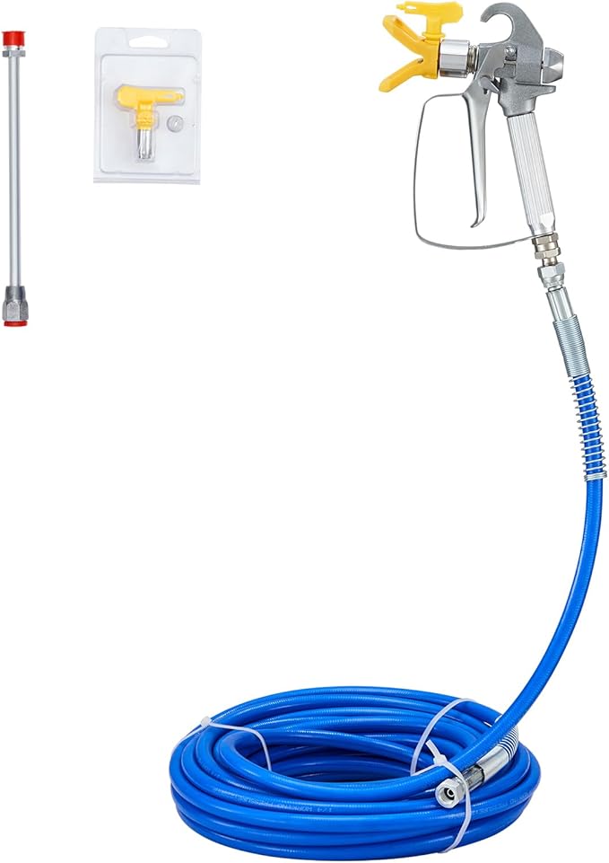 VEVOR Airless Paint Spray Hose Kit, 50ft, 3600 psi High Pressure Fiber Tube with 8 inch Extension Rod Pole, 517 Tip and Tip Guard, 1/4 inch Swivel Joint, for Homes, Buildings, Decks, or Fences