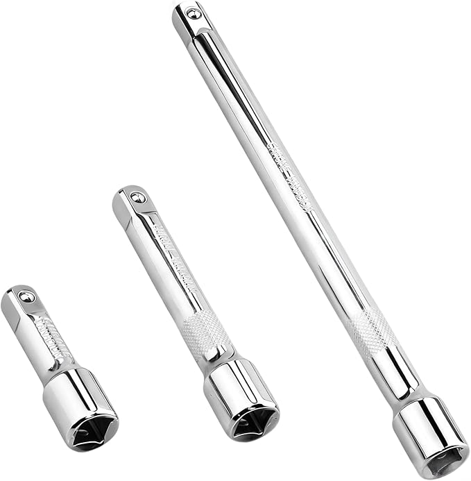 1/2 Inch Drive Socket Extension Bar Set?밒ncludes 3", 5", 10" Chrome Vanadium Steel Extensions with Silver Mirror Finish for Ratchet Drive, Automotive and Home Tool Use,3PC