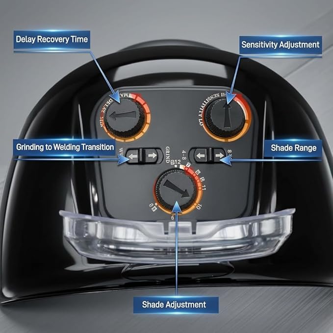 WHA100 Auto Darkening Welding Helmet-CE EN175 Certification-Solar&Battery Power-4 Sensors，0.04ms Response Time-Optical grade 1/1/1/2-True Color Wide View Screen-Shade 8~12 for SMAW, MIG, TIG, GTAW