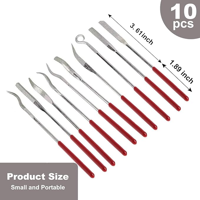 10pcs Mini Heteromorphic Diamond Needle Files,Packed in Synthetic Leather Case,for high Precision Sanding Work on Wood,Plastic,Metal and Jewelry Carving