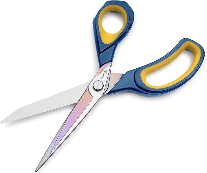 LIVINGO 8.5??Premium Fabric Scissors, Heavy Duty All-Purpose Titanium Coating Forged Stainless Steel Sharp Sewing Tailor Dressmaking Shears Comfort Grip Crafting Leather Cutting, Navy Blue/Yellow