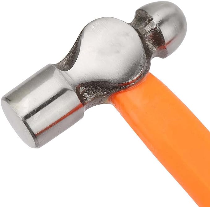 8-oz (1/2lb) Ball Peen Hammer, Rounded Face Steel Head Ball Pein Hammer with 11" (280mm) Fiberglass Handle, Small Rounding Hammers for Household, Industrial, Emergency