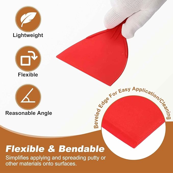 HARFINGTON 5pcs Putty Knife Scraper 4" Width Flexible Plastic Putty Knife Paint Scraper Tool for Taping Drywall Spreading Painting Wall Scratching Red