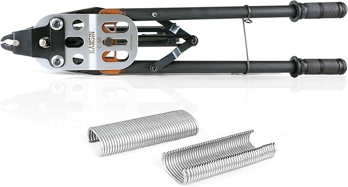C50 11 Gauge Manual Hog Ring Plier 1-1/2-Inch Crown Hog Ring Plier C Ring Stapler 13.5-14mm Closure Diameter Hog Ring Stapler for Wire Cages, Gabion, Fencing