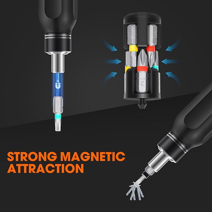 MAXME100짰 Magnetic 12-in-1 Household Ratcheting Screwdriver Set - Professional Tool kit for Home Improvement (Ratchet-14 in 1)