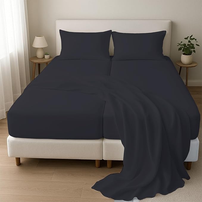 Split King Sheets for Adjustable Beds 5-Piece Split King Sheet Set, 800 Thread Count 100% Egyptian Cotton,18" Deep Pocket Adjustable Bed Sheets, Black Solid