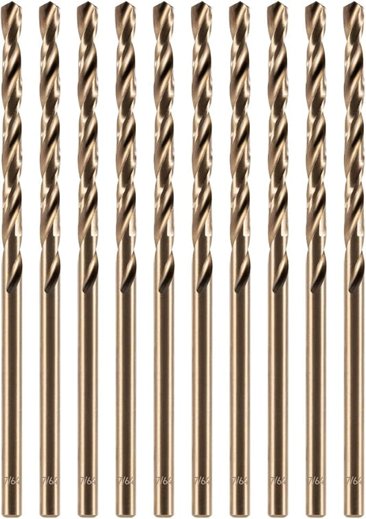 amoolo 7/64" Cobalt Drill Bit(10 Pcs), M35 HSS Metal Drill Bit Set for Hard Metal, Stainless Steel, Cast Iron