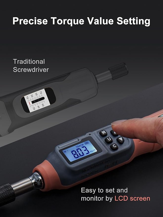 GROWNEER Digital Torque Screwdriver, 2.66-53.1 In-lbs/0.3-6 Nm, 1/4'' Drive Inch Pound Torque Screwdriver Electrician with Buzzer & LED Indicator, 27 In 1 Torque Wrench Screwdriver Set