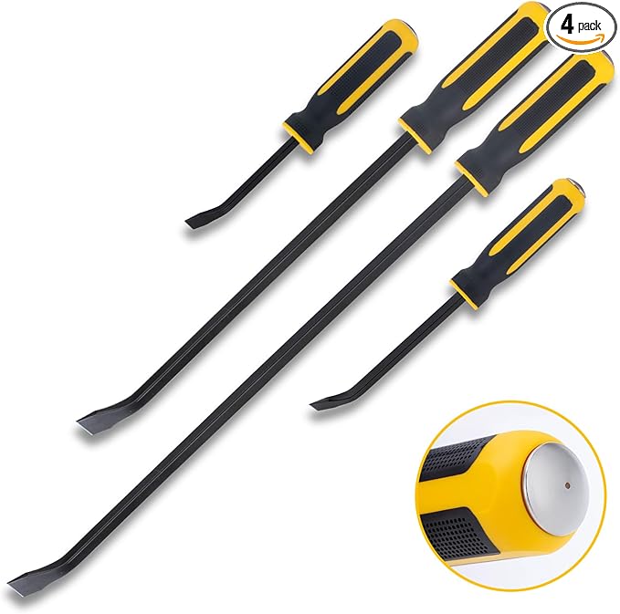STEELITE Pry Bar Set, 8",12",18",24", Heavy Duty Pry Bar 4-Piece Mechanic Hand Tools with Thicker Strike Cap Ergonomic Handle