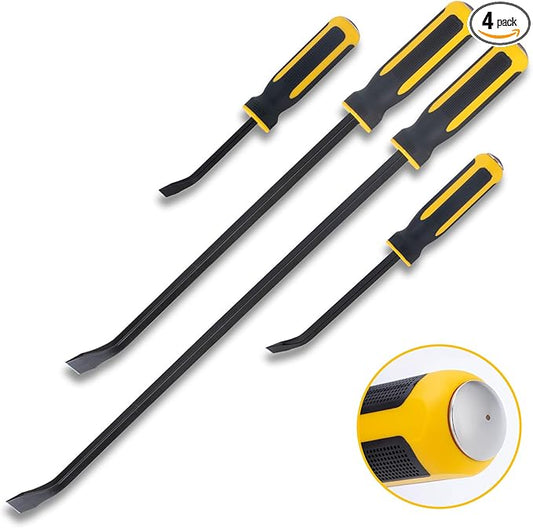STEELITE Pry Bar Set, 8",12",18",24", Heavy Duty Pry Bar 4-Piece Mechanic Hand Tools with Thicker Strike Cap Ergonomic Handle