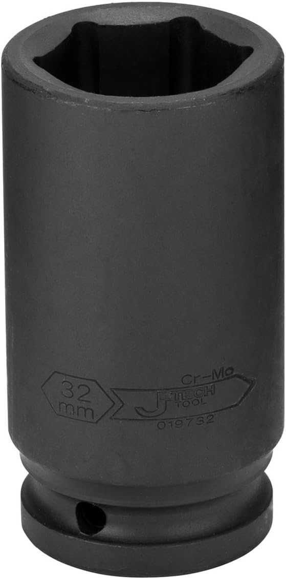 Jetech 3/4-Inch Drive 32mm Deep Impact Socket with 6-Point Design, Heat-Treated Chrome Molybdenum Alloy Steel, Metric