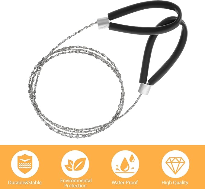 Stainless Steel Cable Saw, Hand Pocket String Rope Saw Metal Wire Saw PVC Pipe Cable Saw 32.4 Inch Heavy Duty Emergency Pocket Size Outdoor Tool for Cutting Wood Camping Hiking Hunting