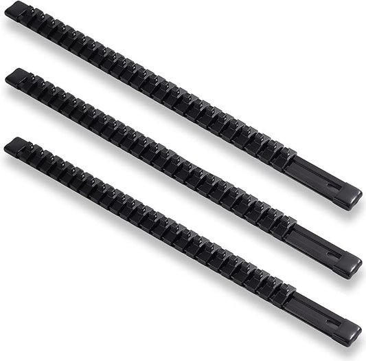 ALOANES 3-Piece 1/4-Inch Drive Aluminum Alloy Socket Organizer, Heavy Duty Socket Racks, Socket Holder Kit for Toolbox Drawer Fit 1/4-Inch x 72 Clips (Black)