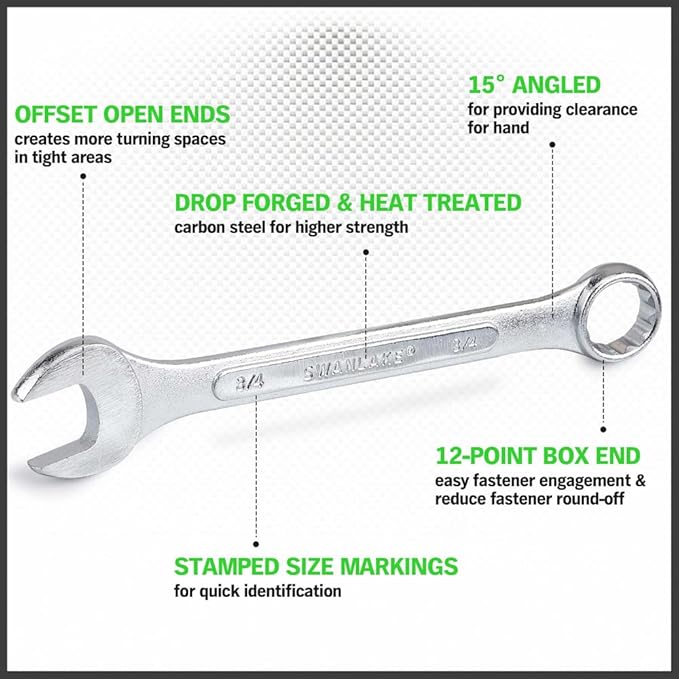 SWANLAKE GARDEN TOOLS 26-Piece Combination Wrench Set with Roll-up Pouch, SAE 1/4??- 1?? Metric 8mm - 24mm, Perfect for General Household, Garage, Auto Repairs and Travel Emergency