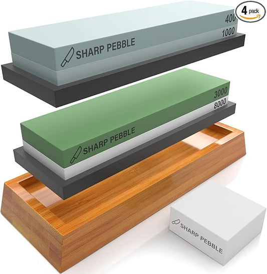 Sharp Pebble Knife Sharpening Stones Kit with 400/1000 and 3000/8000 Grit with Flattening Stone