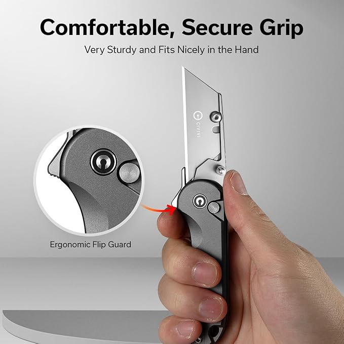 CIVIVI Folding Utility Knife Box Cutter, Elementum Utility Pocket Edc Knife with 3Pcs Extra Razor Blades, Three Ways to Open, Ideal Gifts for Men Women C23039B-4