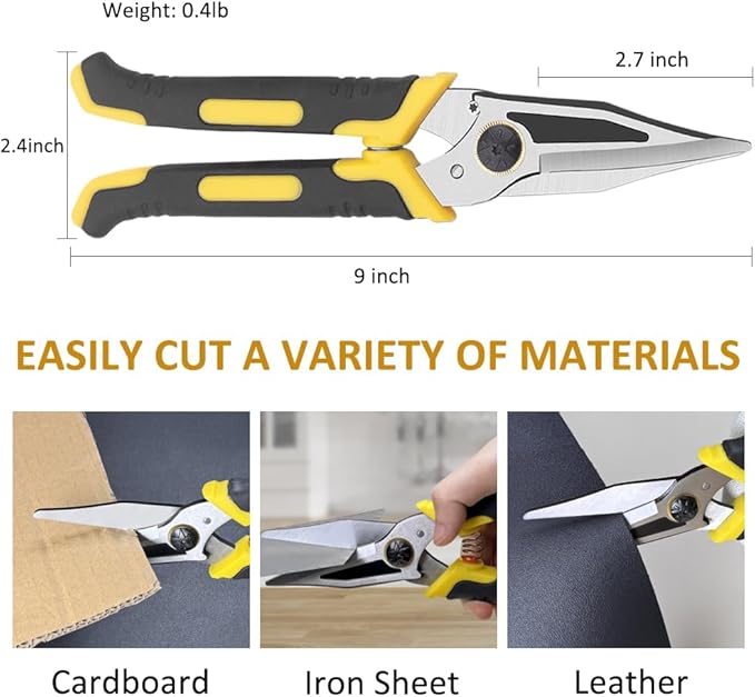 Stainless Steel Industrial Scissors, Utility Heavy Duty with Non-Slip Comfortable Handle & Safety Lock, Ultra Sharp Stainless Steel Scissors for Cutting Wires, Leather
