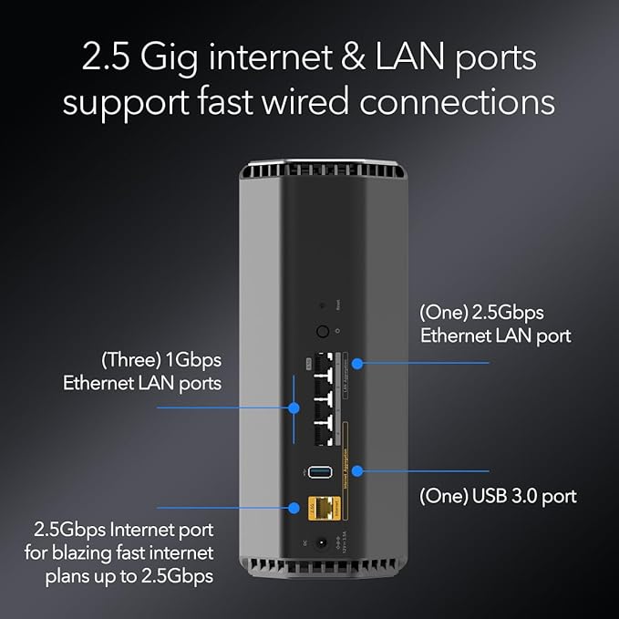 NETGEAR Nighthawk Tri-Band WiFi 7 Router (RS500) ??Router Only, BE12000 Wireless Speed (up to 12 Gbps) - Covers up to 3,000 sq. ft., 120 Devices ??2.5 Gig Internet Port - Free Expert Help