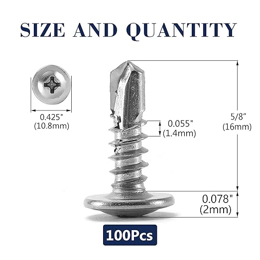 #8 x 5/8" Sheet Metal Screws 100PCS 410 Stainless Steel Truss Head Fast Self Tapping Screws by SG TZH