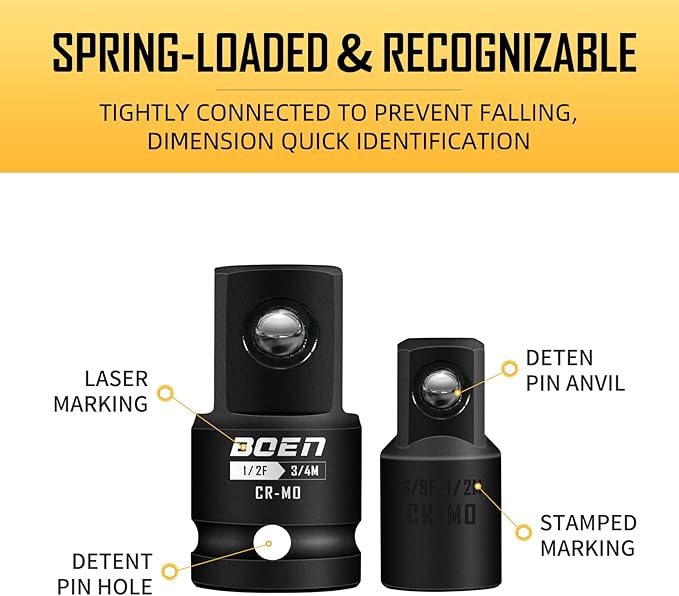 BOEN 8 Piece Impact Socket Adapter and Reducer Set, 1/4" 3/8" 1/2" 3/4" Drive Socket Adapter Set with Durable Case for Impact Driver Conversions (Upgraded)