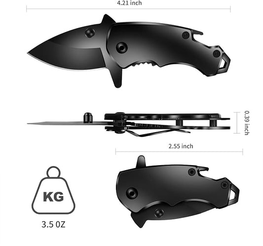 Small Pocket Knife for men, 1.58 Inch Blade, Black Stainless Steel, Compact Keychain knife with Safety Lock and Clip for Camping, Hiking, Daily Tasks, Mini Folding Box Cutter EDC Gadgets Tools