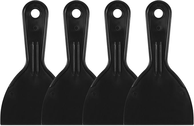 uxcell Putty Scraper 4" ABS Plastic Spatula Drywall Patch Repair Spreader Wall Covering Smoother Black 4Pcs