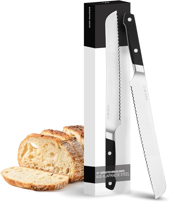 Misen Serrated Bread Knife - High-Carbon Japanese AUS8 Steel - Perfect for Soft Foods, Bread, Pastries, and Fruits - Verstatile Slicer, Razor-Sharp Edge, Durable Blade, Ergonomic Handle - 10", Black