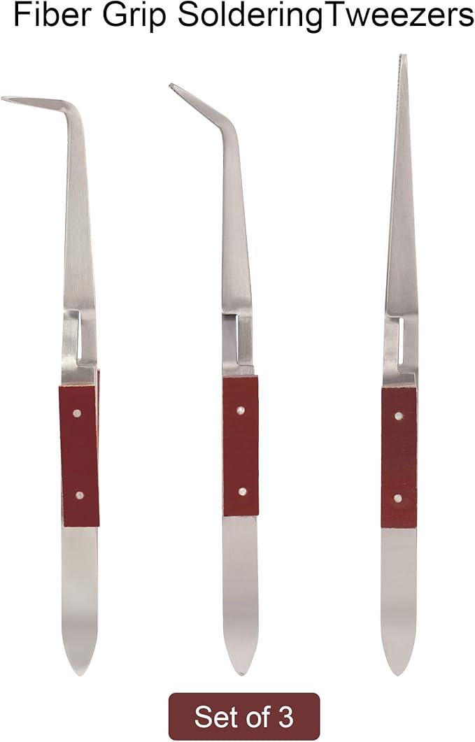 3pcs Soldering Tweezers Set Jewelry welding tweezers Cross Lock Tweezers for Jewelry Making 45° & Straight + 90° Angled Solder Tweezers