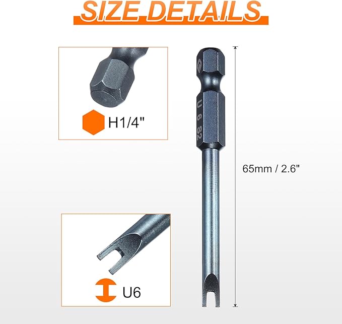 HARFINGTON 2pcs U-Type Screwdriver Bit 1/4" Hex Shank U6 Magnetic Head 2.6" Length S2 Steel U-Shaped Screw Driver Bit for Repair Work Electric Screwdriver, Blue