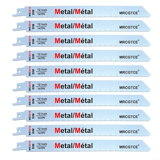 Metal Cutting Reciprocating Saw Blade, 12-Inch 14TPI Bi-Metal Recip Saw Blades (10pcs)