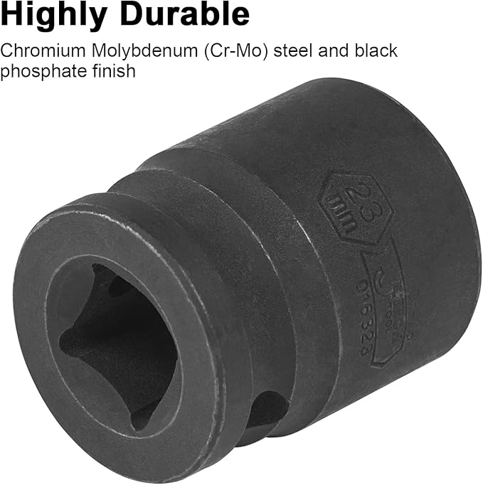 JETECH 1/2 Inch Drive 23mm Standard Impact Socket, Chrome Molybdenum Alloy Steel, 6-Point Design, Metric
