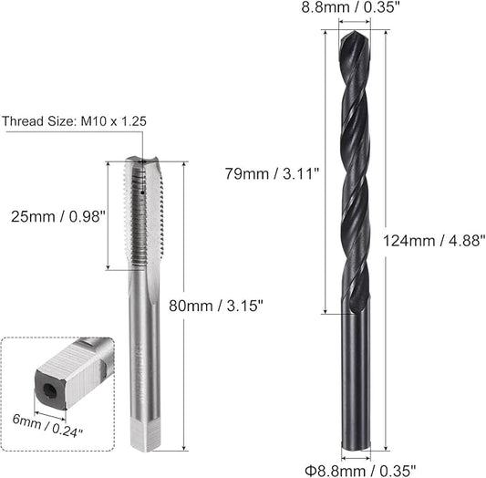 uxcell Metric Tap and Drill Bit Set, M10 x 1.25 Thread Tap & 8.8mm Black Oxide Twist Drill Bit, Straight Flute Tap Tapping Threading Repair Tool Kit