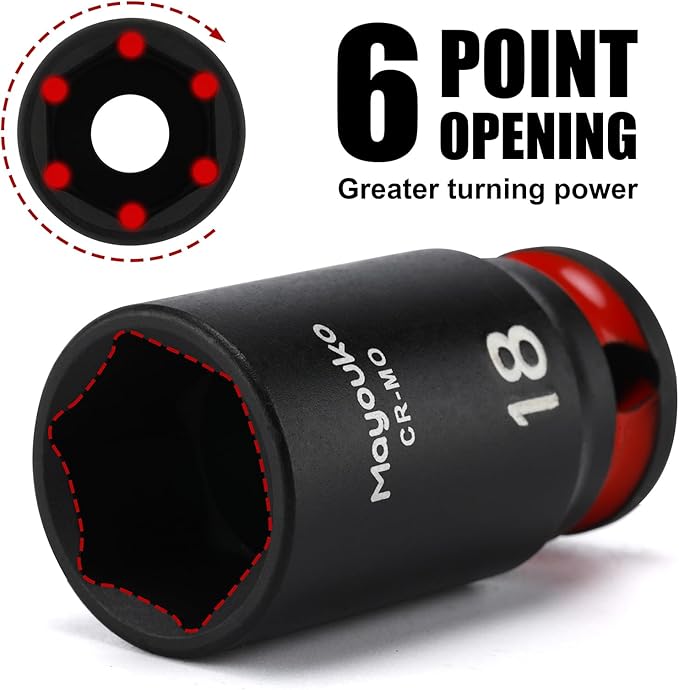 Mayouko 14PCS 3/8" Drive Semi-Deep Impact Socket Set, 8-22MM, Metric, CR-MO, Impact Grade Middle Length Socket Set, 6 Point